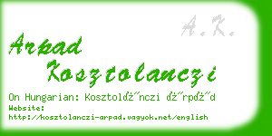 arpad kosztolanczi business card